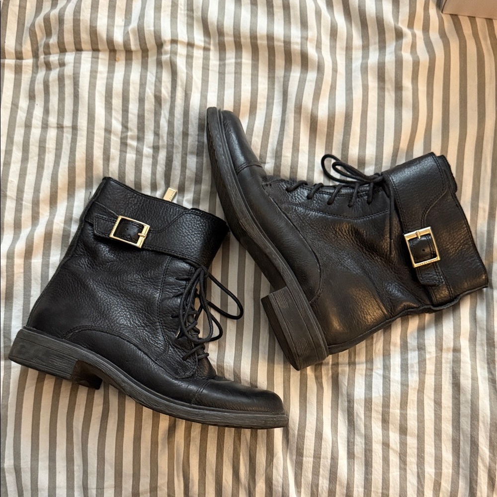 Vince Camuto Black Leather Buckle Boots